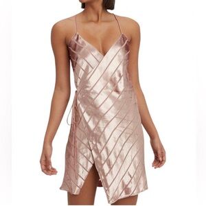 Michelle Mason Pink Satin Wrap Dress